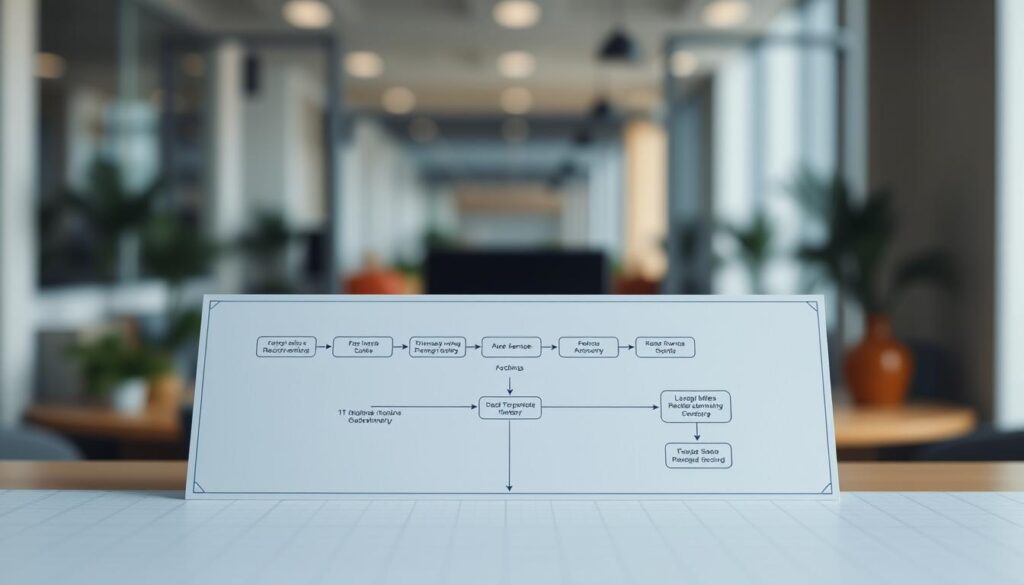 A carefully designed sports betting strategy flowchart depicted in a clean, minimalist style. The foreground features a simple yet comprehensive diagram with intuitive decision points and logical flow, rendered in muted tones of blue and gray. The middle ground showcases the flowchart against a subtle grid or graph paper background, creating a sense of structure and guidance. In the background, a softly blurred environment evokes a professional, analytical atmosphere, perhaps hinting at a modern office or financial setting. Balanced lighting casts gentle shadows, emphasizing the clarity and practicality of the depicted strategy. The overall impression conveys a systematic, data-driven approach to responsible sports betting.