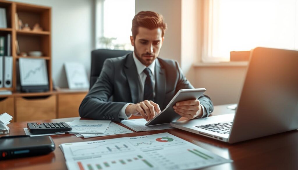 A professional-looking individual, dressed in a neatly tailored suit, sits at a polished wooden desk cluttered with betting slips, a calculator, and a laptop displaying graph trends and odds. The foreground shows the person thoughtfully analyzing data, with their hand poised over the calculator, suggesting a moment of decision. In the middle ground, financial charts and infographics are spread out, illustrating various betting unit adjustments based on confidence levels, conveying a sense of methodical strategy. The background features a softly lit office environment, with warm light filtering through a window, creating an atmosphere of focus and professionalism. The image is captured with a shallow depth of field to emphasize the subject, using natural light to enhance the scene's clarity and warmth. A professional-looking individual, dressed in a neatly tailored suit, sits at a polished wooden desk cluttered with betting slips, a calculator, and a laptop displaying graph trends and odds. The foreground shows the person thoughtfully analyzing data, with their hand poised over the calculator, suggesting a moment of decision. In the middle ground, financial charts and infographics are spread out, illustrating various betting unit adjustments based on confidence levels, conveying a sense of methodical strategy. The background features a softly lit office environment, with warm light filtering through a window, creating an atmosphere of focus and professionalism. The image is captured with a shallow depth of field to emphasize the subject, using natural light to enhance the scene's clarity and warmth.