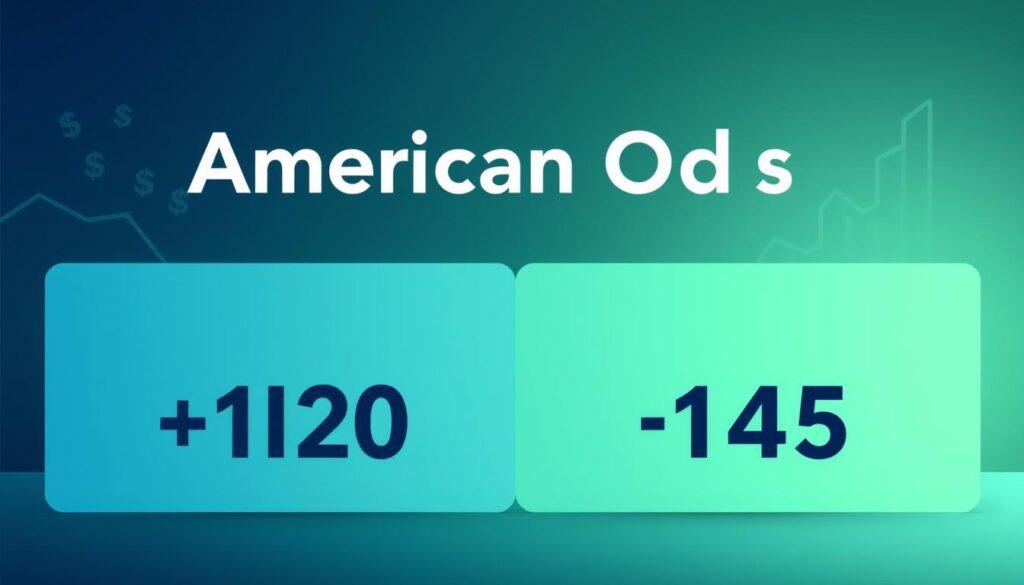 A visually appealing chart depicting American odds displayed in a clear and organized format. The foreground features two distinct sections labeled "+120" and "-145" in an engaging style, using a clean typography that contrasts well against the background. In the middle ground, create a gradient that smoothly transitions from a light blue to a soft green, enhancing readability. The background should consist of abstract financial icons subtly integrated, like dollar signs and graphs, adding context to the betting theme without being overwhelming. The overall mood should be informative and professional, with soft lighting that draws attention to the odds chart. The image should be well-composed, resembling a digital infographic, with a modern aesthetic that complements an educational article.