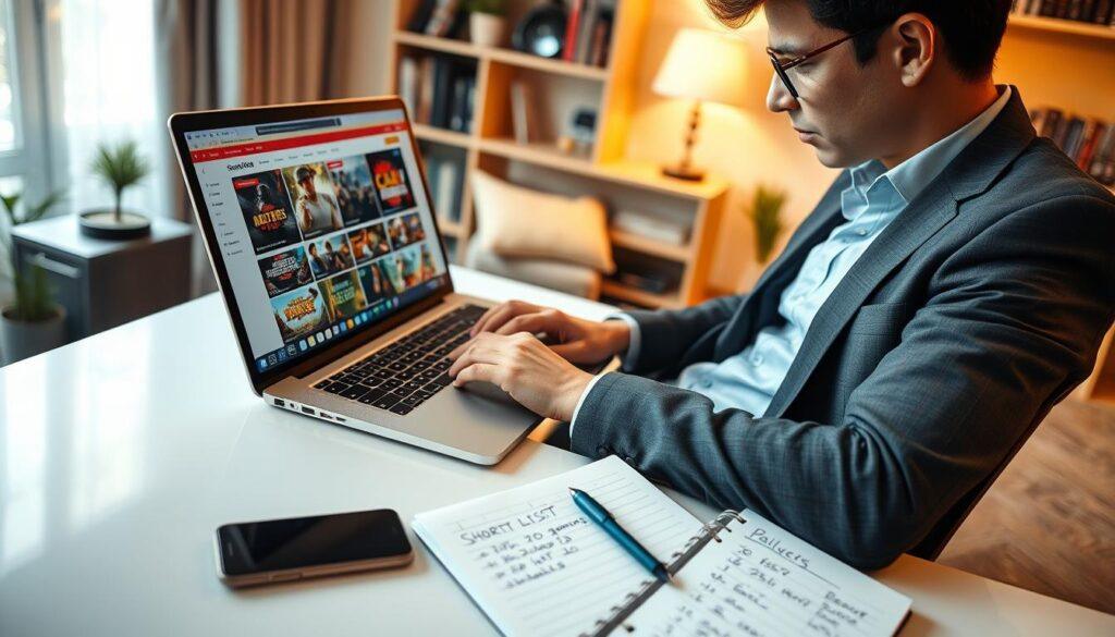 A dynamic scene depicting a modern individual engaged in their daily line shopping routine. In the foreground, a focused person, dressed in professional business attire, is sitting at a sleek desk with a laptop open, showcasing multiple e-commerce tabs. They are reviewing a shortlist of video games, with visually striking game covers displayed on the screen. In the middle ground, a smartphone rests beside a notepad filled with calculations and best prices noted in neat handwriting. The background features a softly lit room with cozy decor, perhaps a bookshelf filled with gaming guides and related literature. Use warm lighting to create an inviting atmosphere, captured with a slight overhead angle to emphasize the person’s concentration and organized workspace. A dynamic scene depicting a modern individual engaged in their daily line shopping routine. In the foreground, a focused person, dressed in professional business attire, is sitting at a sleek desk with a laptop open, showcasing multiple e-commerce tabs. They are reviewing a shortlist of video games, with visually striking game covers displayed on the screen. In the middle ground, a smartphone rests beside a notepad filled with calculations and best prices noted in neat handwriting. The background features a softly lit room with cozy decor, perhaps a bookshelf filled with gaming guides and related literature. Use warm lighting to create an inviting atmosphere, captured with a slight overhead angle to emphasize the person’s concentration and organized workspace.