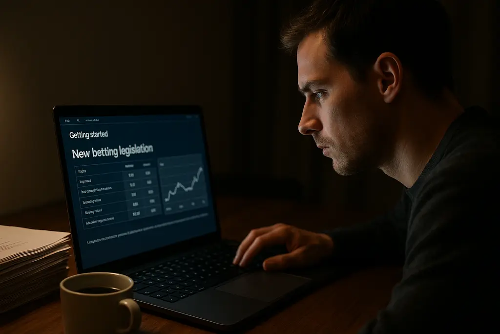 Betting Legal Changes notes beside a laptop showing odds comparison tools