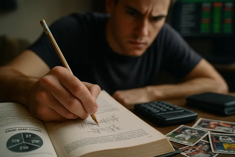 Calculator showing odds math beside a handwritten break-even formula